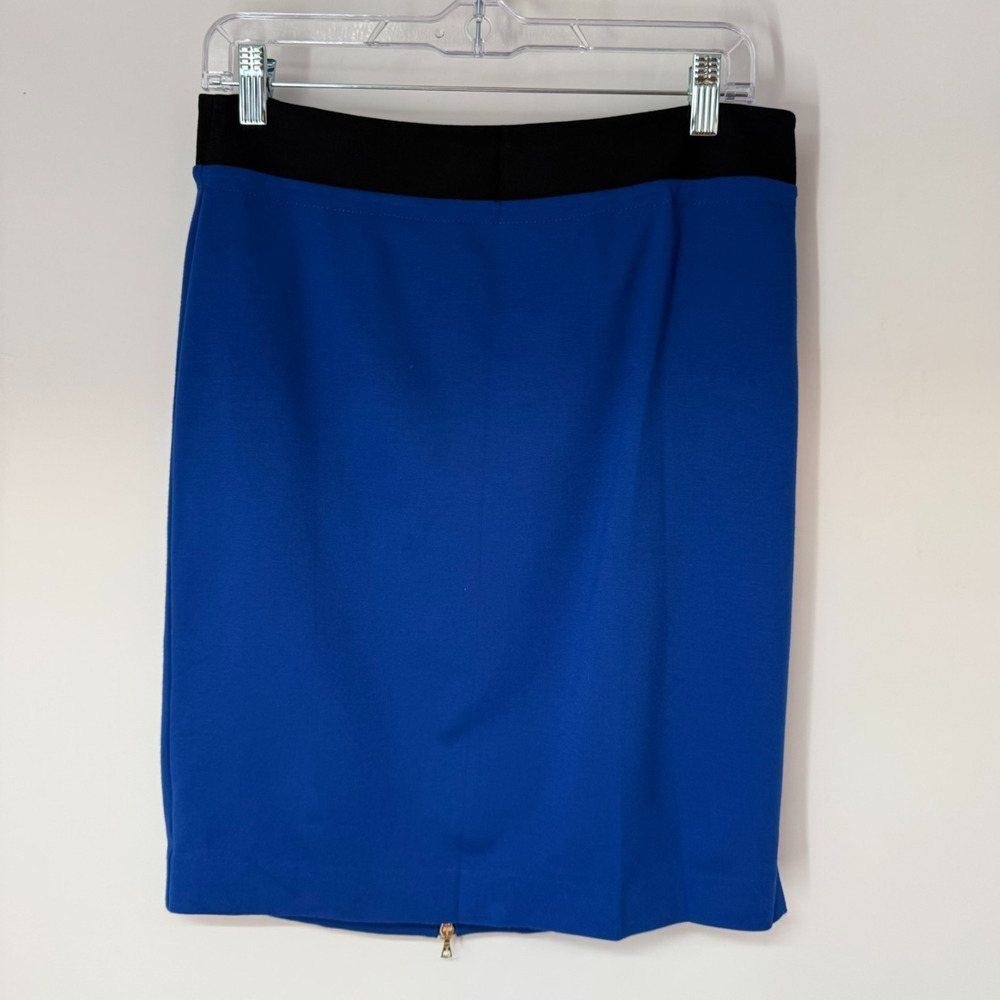 Trina Turk Pencil Skirt Women Sz 6 Blue Black Zip Front Stretch Corpcore 126420